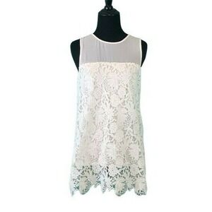 Cremiux white floral lace lined sleeveless blouse size XS